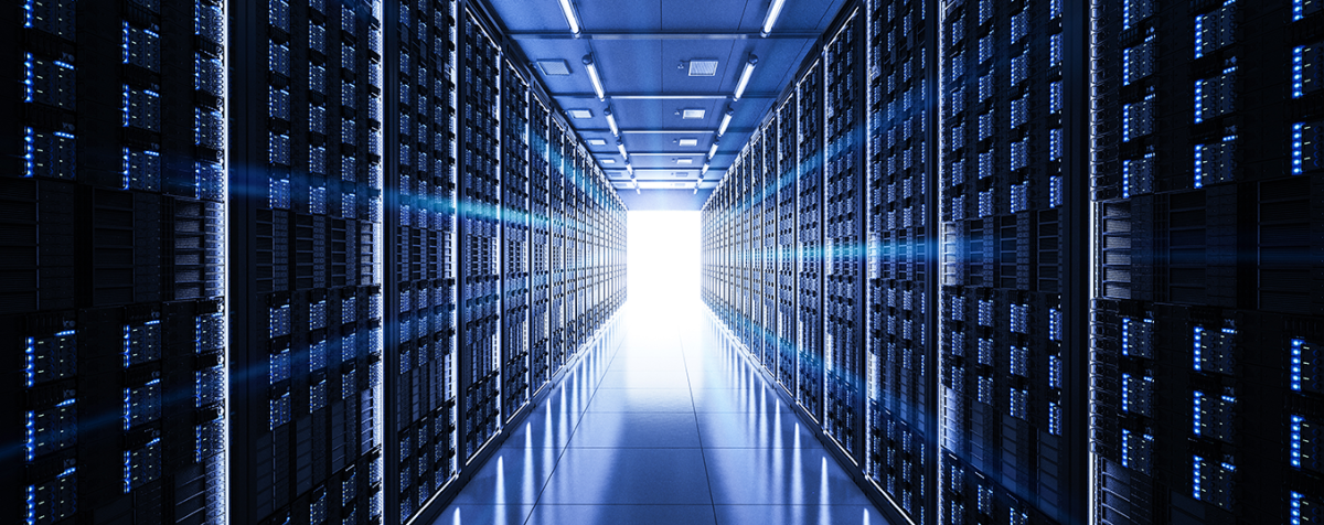 data center with banks of servers